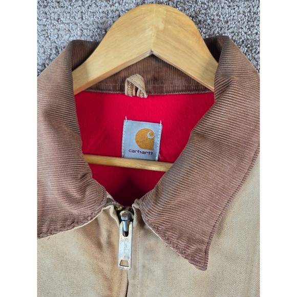 Vintage 90s Carhartt J13 Santa Fe Tan Brown Jacket Red Quilt Lined Mens Large - Picture 8 of 16